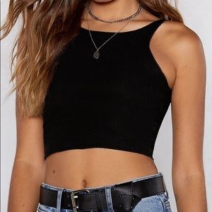 Nasty Gal black ribbed crop top with low back - S